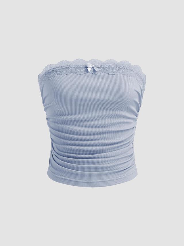 Solid Ruched Tube Crop Top Product Image