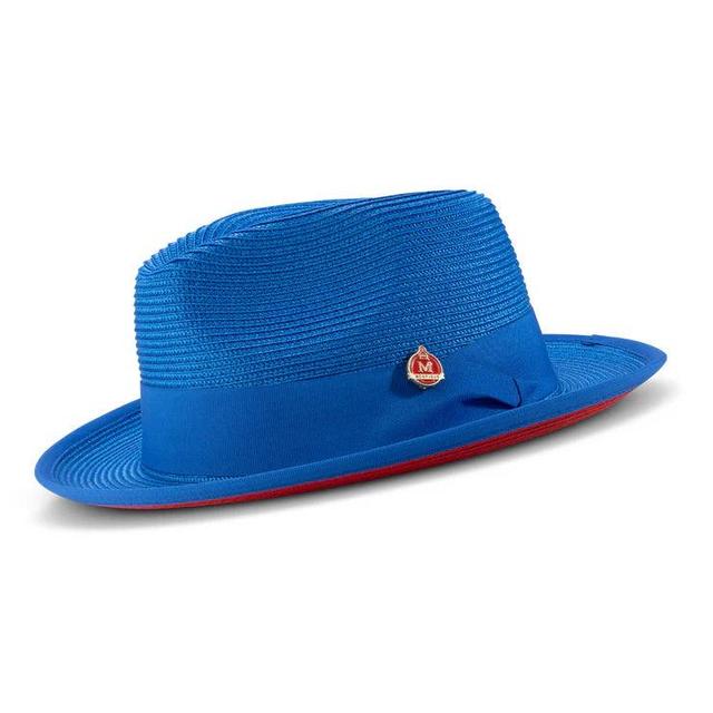 Cobalt Wide Brim Braided Pinch Fedora Hat with Red Bottom Product Image