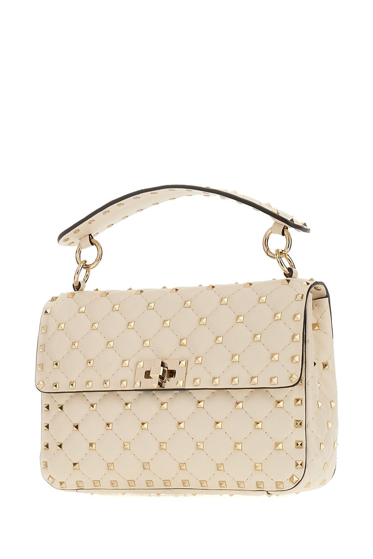 VALENTINO GARAVANI Ivory Nappa Leather Medium Rockstud Spike Handbag In Light Ivory Product Image