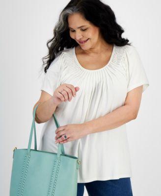 Plus Size Pleat-Neck Top, Created for Macy's Product Image