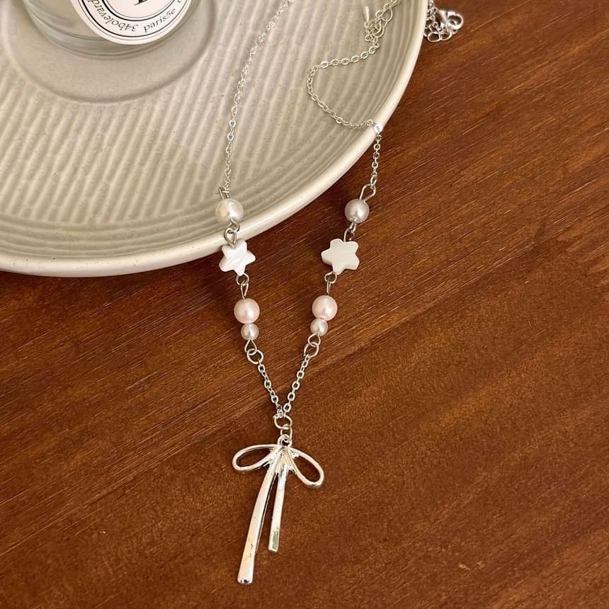 Bow Pendant Beaded Alloy Necklace Product Image