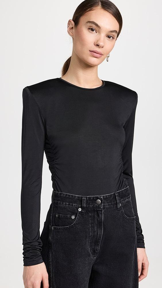 Tibi Micro Jersey Shoulderpad Fitted Crewneck Top | Shopbop Product Image