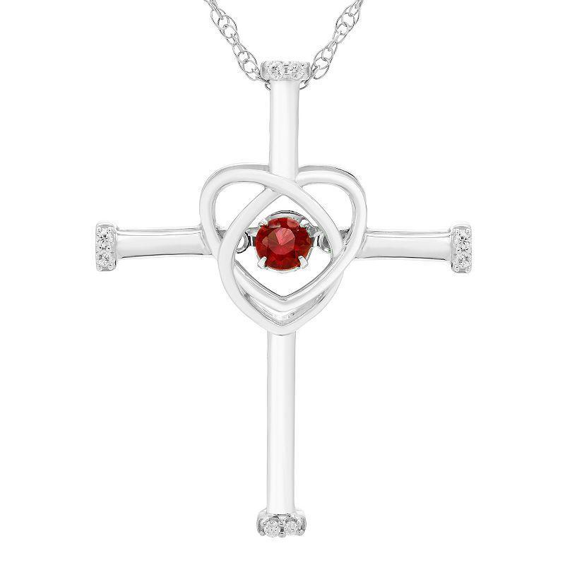 Boston Bay Diamonds Sterling Silver Genuine Garnet & Diamond Accent Cross Pendant Necklace, Womens Product Image