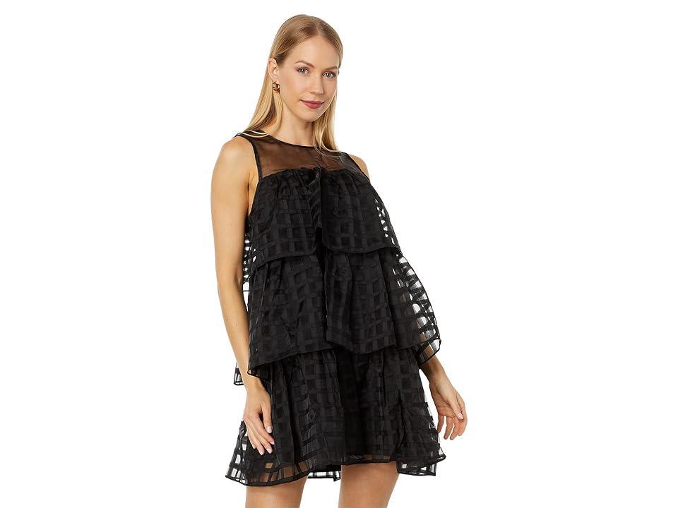 English Factory Organza Gridded Tiered Sleeveless Mini (Black) Women's Dress Product Image