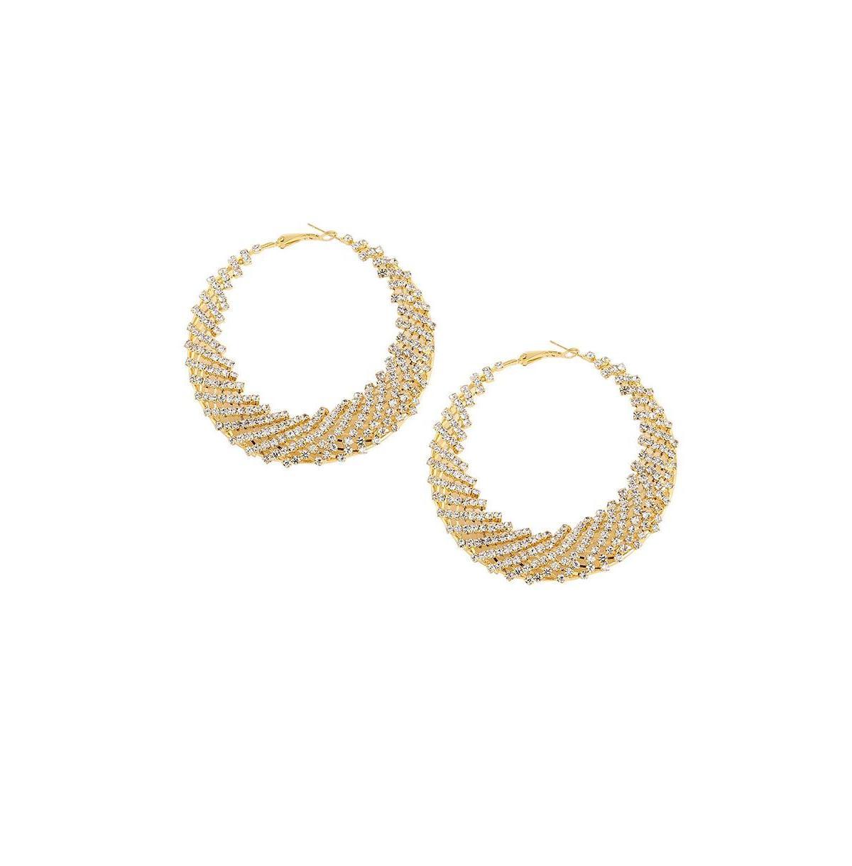 Sohi Womens Ribbed Bling Hoop Earrings - Silver Product Image