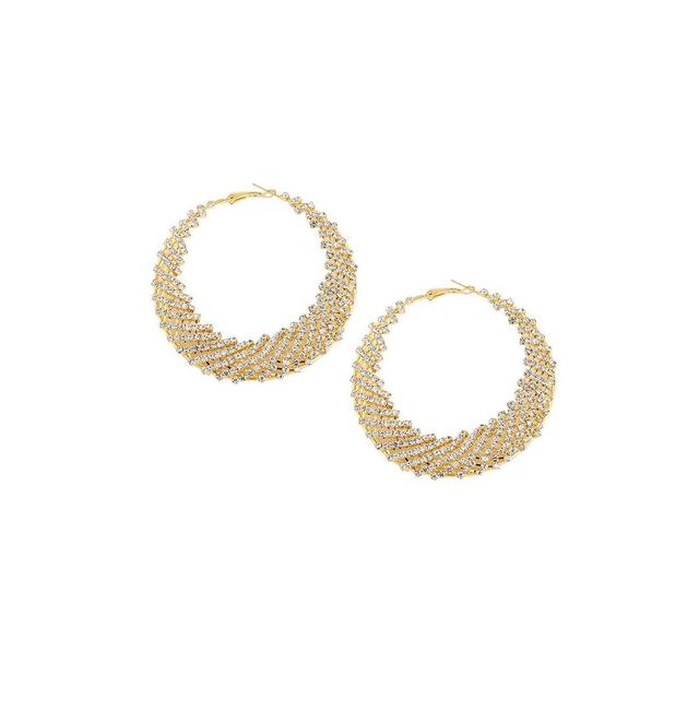 Sohi Womens Ribbed Bling Hoop Earrings - Silver Product Image