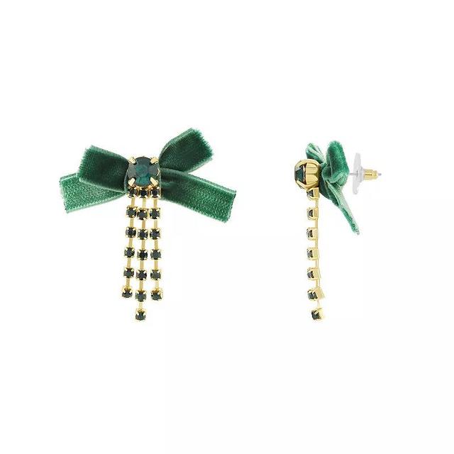 Emberly Gold Tone Crystal Velvet Bow Drop Earrings, Womens, Green Product Image