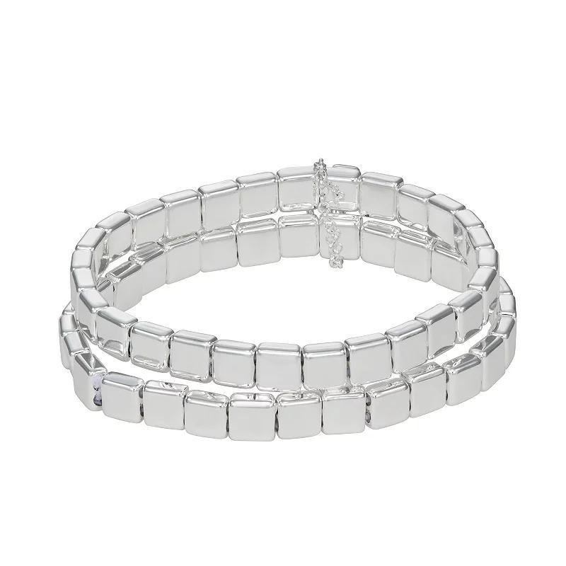 Nine West Silver Tone Stretch Bracelet 2-pk., Womens Product Image