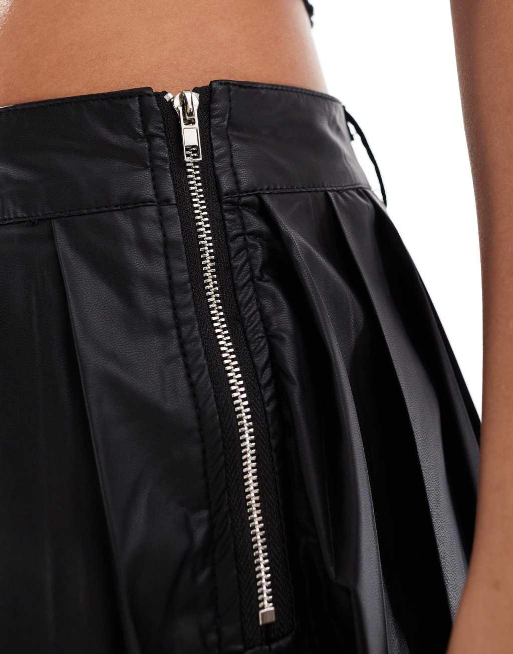 Lioness low rise ultra mini pleated skirt in black Product Image