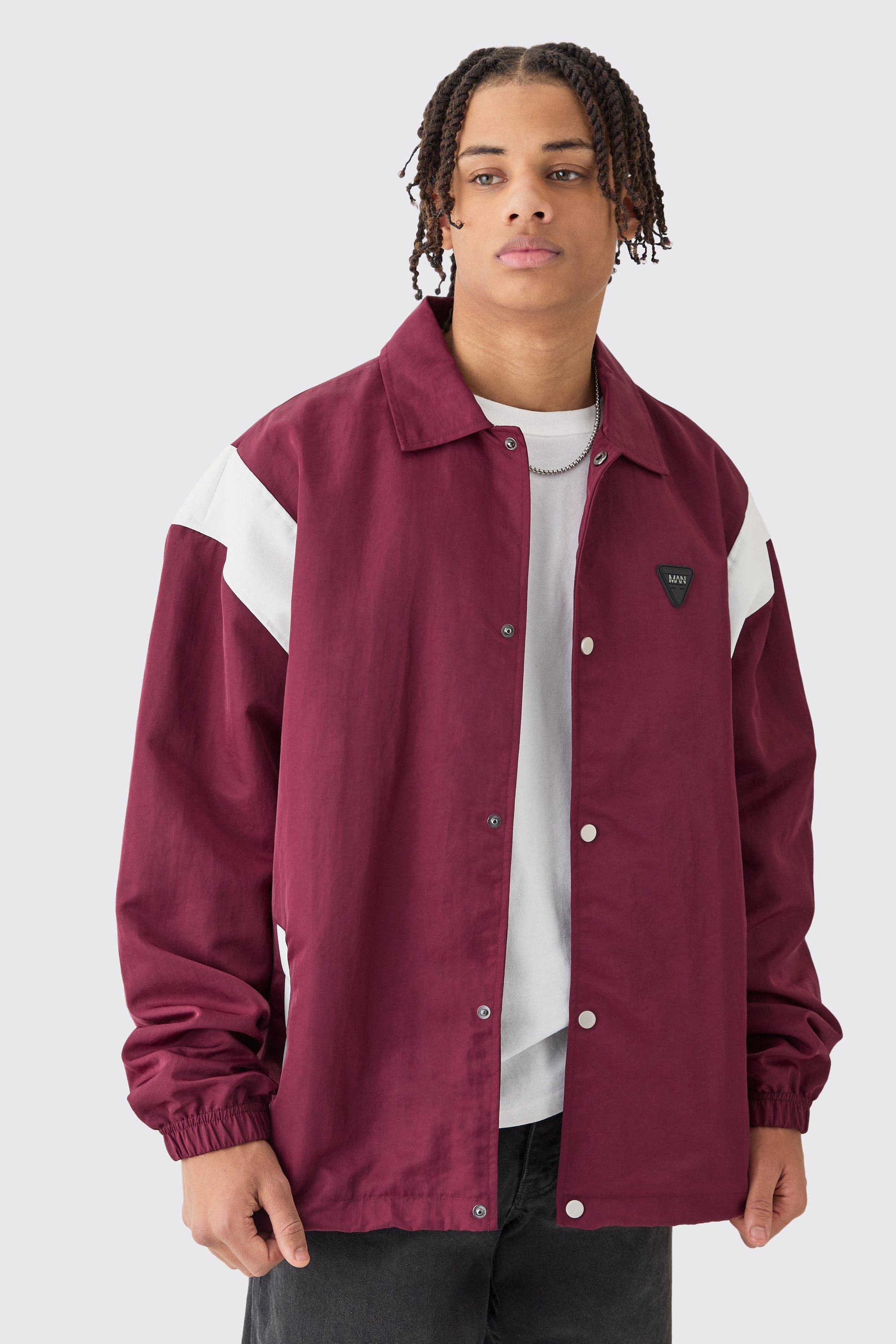 Oversized Pu Panel Nylon Jacket | boohooMAN USA Product Image