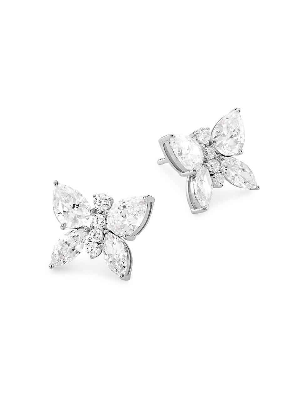 Womens Taylor Rhodium-Plated & Cubic Zirconia Butterfly Stud Earrings Product Image