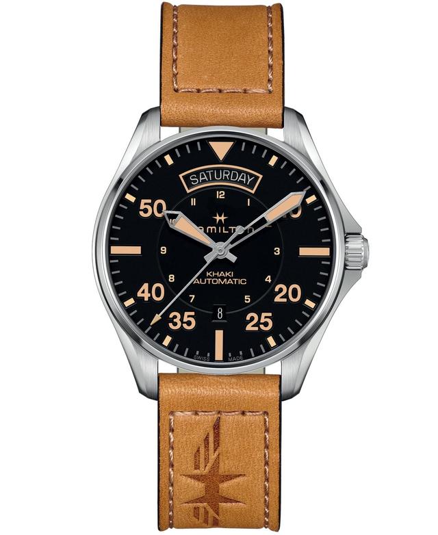 Hamilton Mens Swiss Automatic Khaki Pilot Brown Leather Strap Watch 42mm Product Image