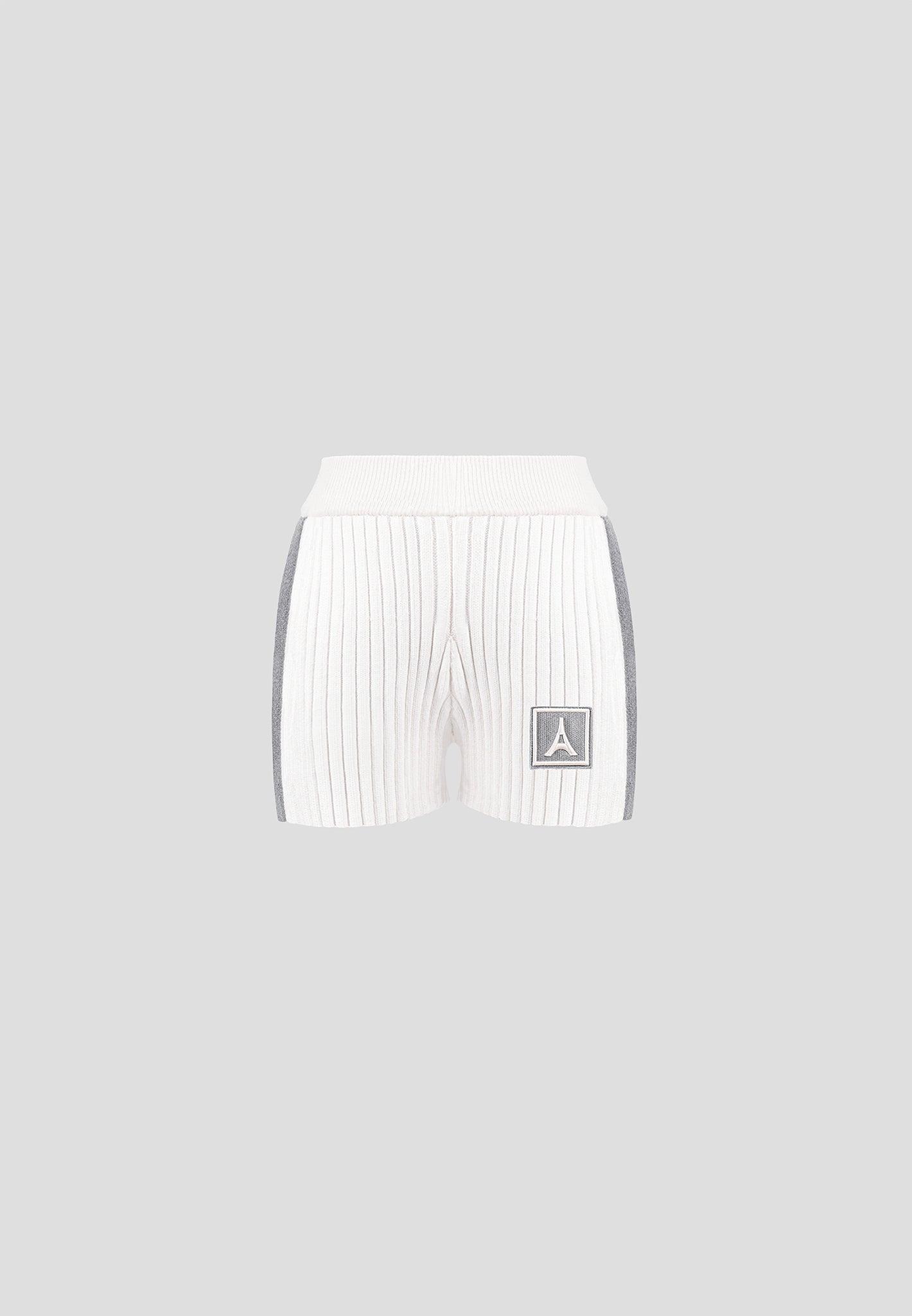 Rib Knit Track Shorts - Off White/Grey Female Product Image