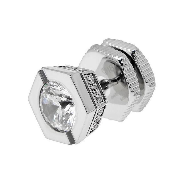 LYNX Cubic Zirconia Stainless Steel Stud - Single Earring, Mens, White Product Image