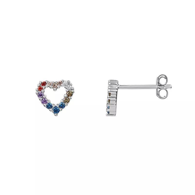 Lola Sterling Silver Multicolored Cubic Zirconia & Simulated Sapphire Open Heart Stud Earrings, Womens, Sterling Teamcolor Product Image