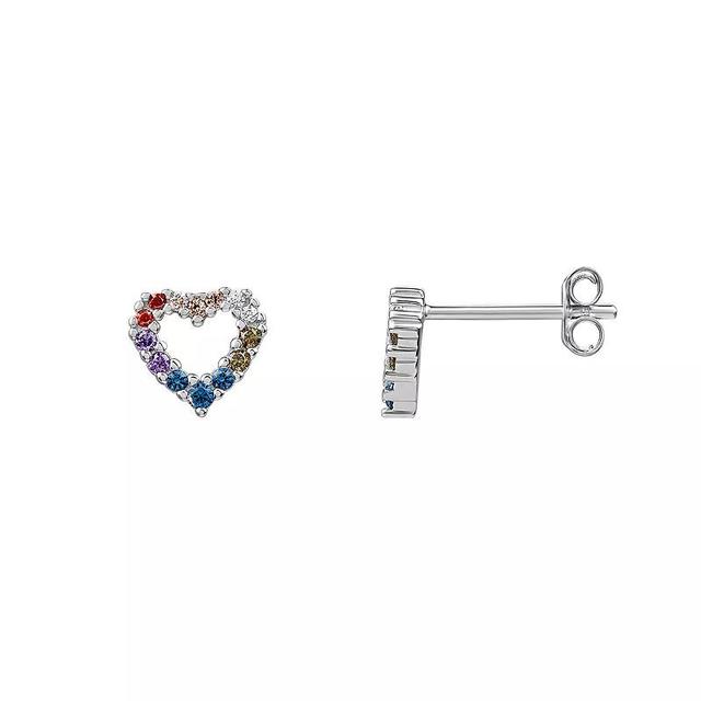 Lola Sterling Silver Multicolored Cubic Zirconia & Simulated Sapphire Open Heart Stud Earrings, Womens, Sterling Teamcolor Product Image