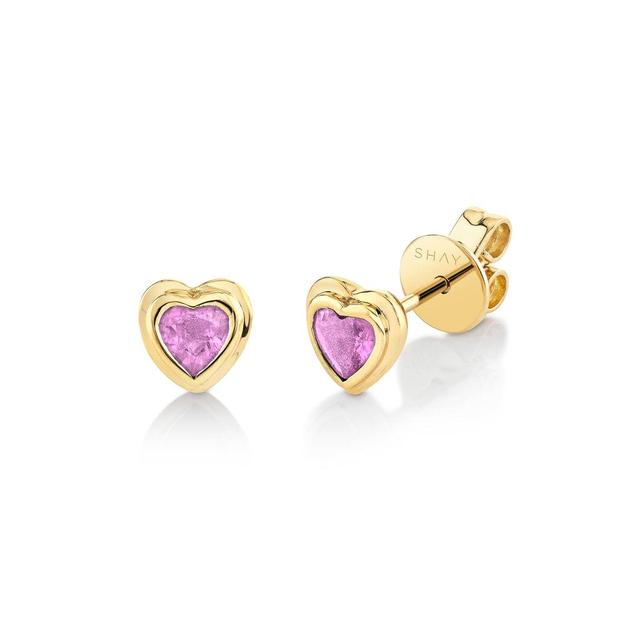 MINI ME PINK SAPPHIRE BEZEL HEART STUDS Product Image