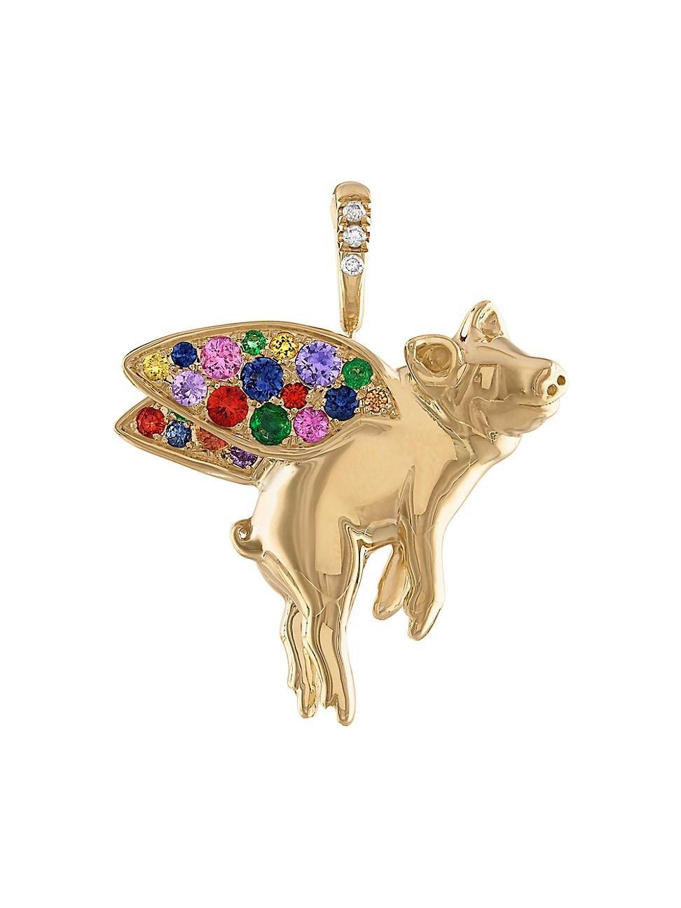 Womens Flora & Fauna Rainbow Believe In Love 14K Yellow Gold & Rainbow Sapphires Pendant Product Image