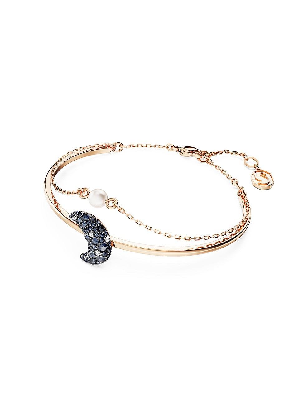 Womens Luna Rose-Goldtone, Swarovski Crystal & Imitation Pearl Crescent Moon Bangle Product Image