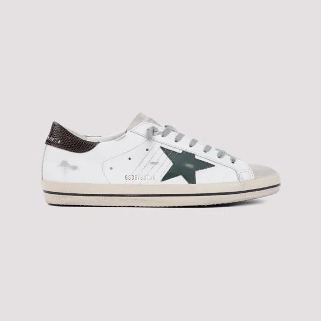 GOLDEN GOOSE White Superstar Cow Leather Sneakers In  White Seedpearl Green Brown Product Image