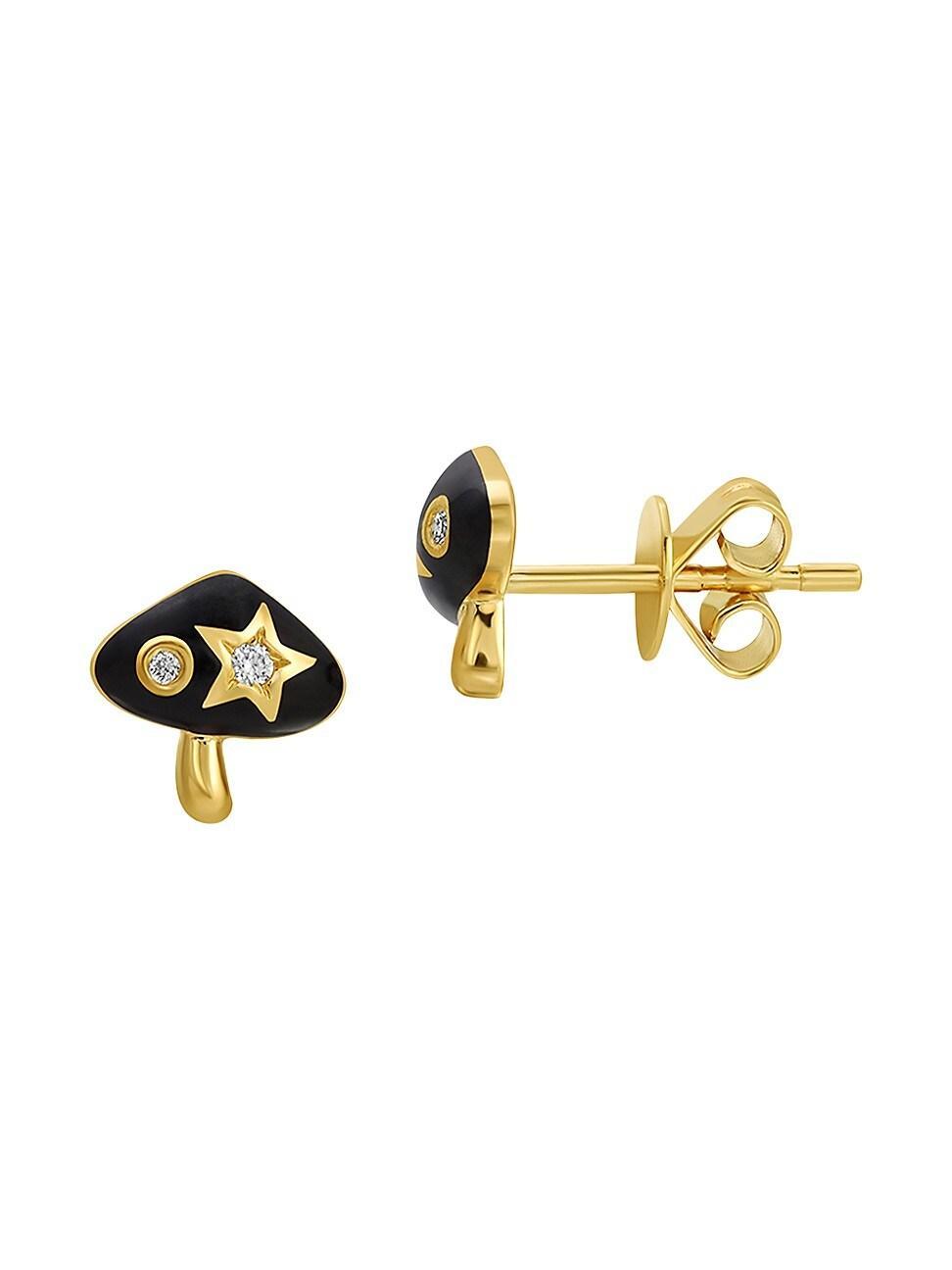 Womens Mushroom 14K Yellow Gold, 0.03 TCW Diamond Stud Earrings Product Image