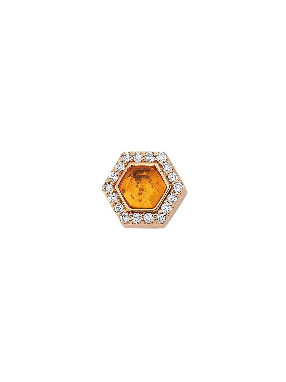 Womens Honey Bee 14K Rose Gold, Diamond & Citrine Hexagon Single Earring Product Image