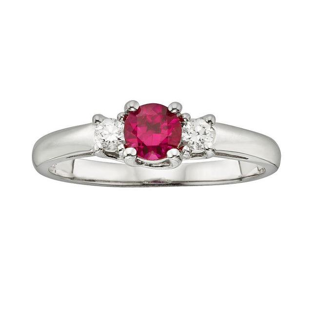 The Regal Collection 14k White Gold Genuine Ruby & 1/6-ct. T.W. IGL Certified Diamond 3-Stone Ring, Womens Red Product Image