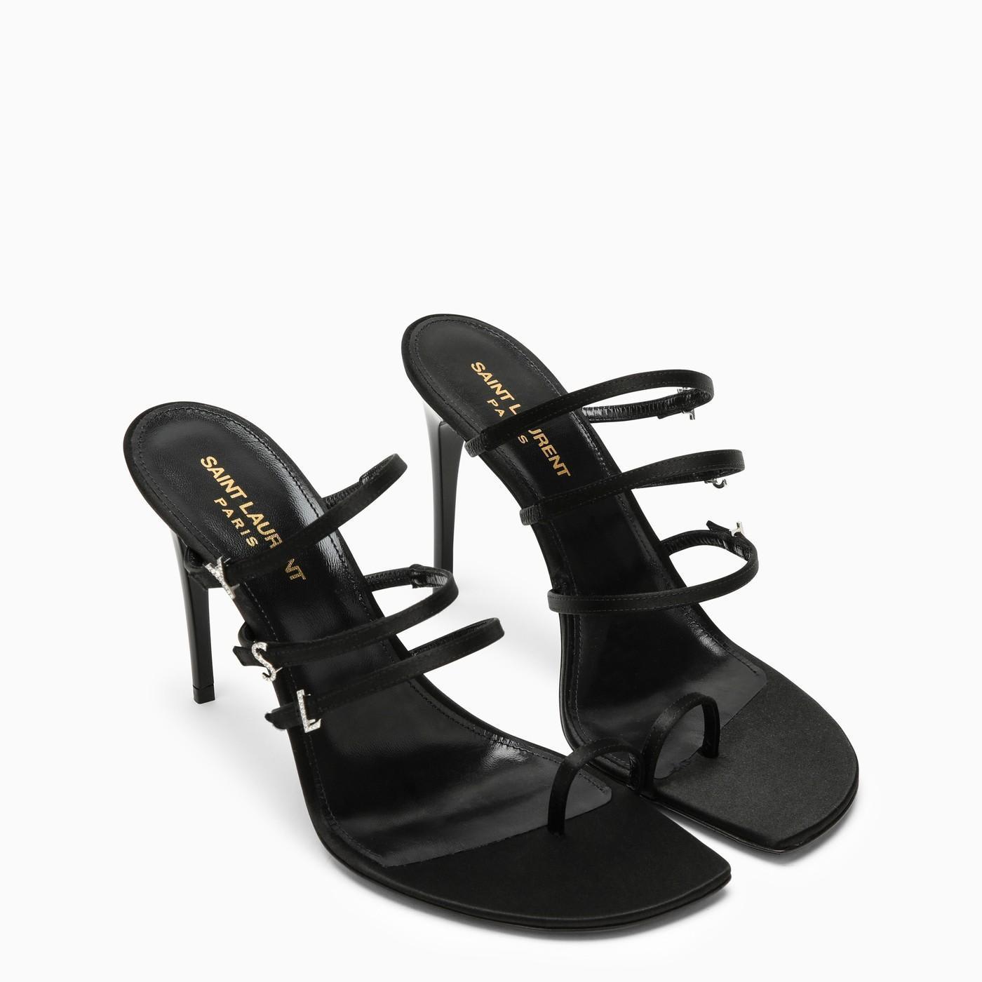 SAINT LAURENT Black Silk And Leather Sandal Product Image