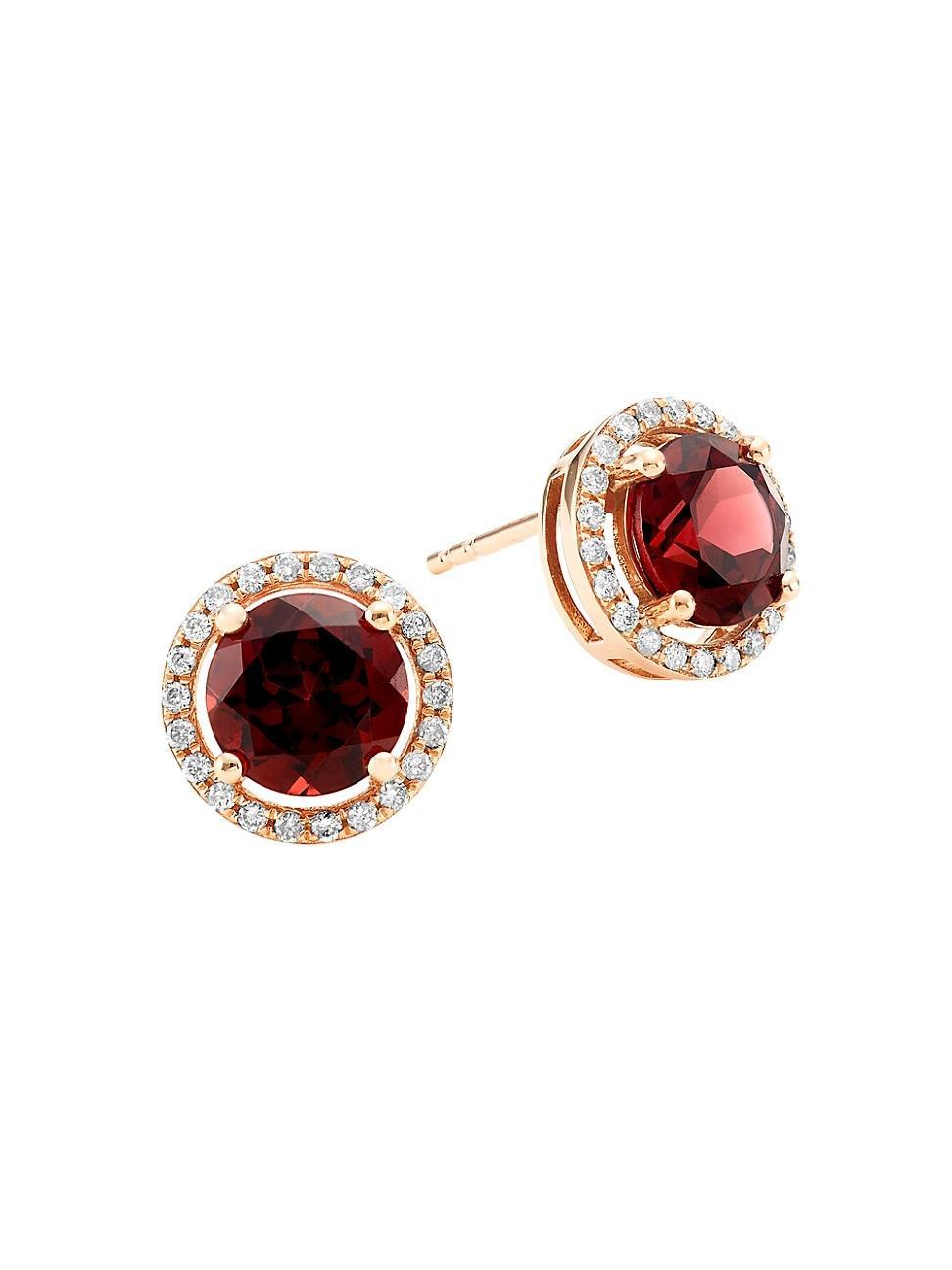 Womens 14K Rose Gold, Rhodolite Garnet, & 0.23 TCW Diamond Halo Stud Earrings Product Image