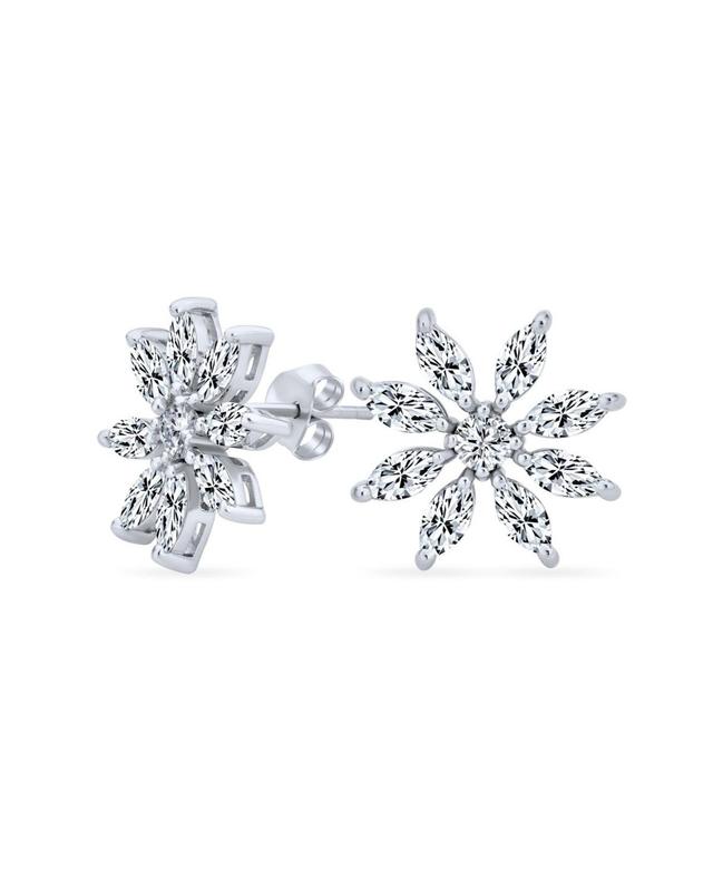 Elegant Bridal Holiday Marquise Cz Christmas Flower Snowflake Stud Earrings for Womens .925 Sterling Silver Product Image