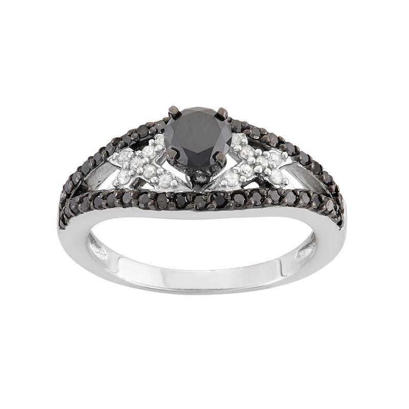 Jewelexcess 1 Carat T.W. Black & White Diamond Sterling Silver Openwork Ring, Womens Product Image