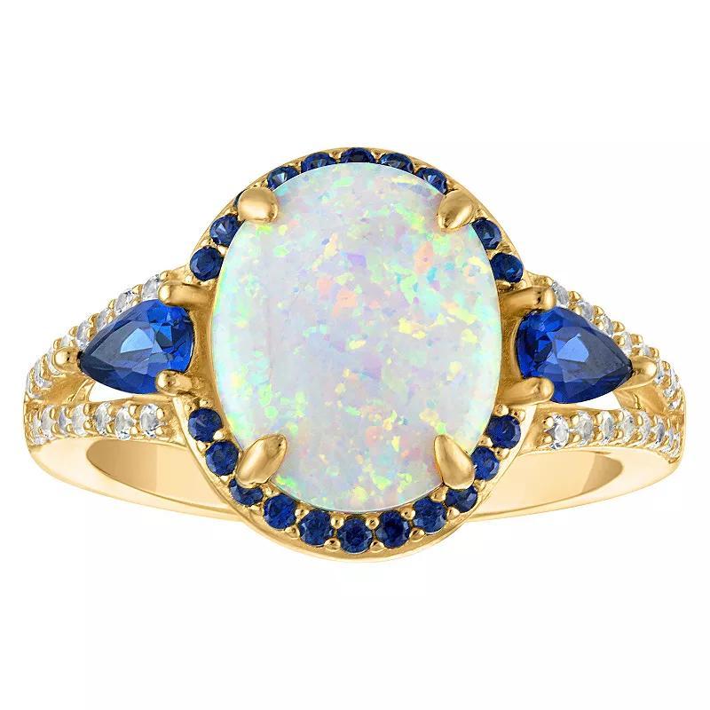 Designs by Gioelli 14k Gold Over Silver Lab-Created Opal & Sapphire Ring, Womens Gold Tone Product Image