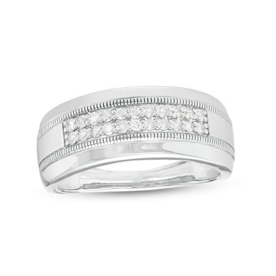 Men's 1/3 CT. T.w. Diamond Double Row Vintage-Style Wedding Band in 10K White Gold Product Image