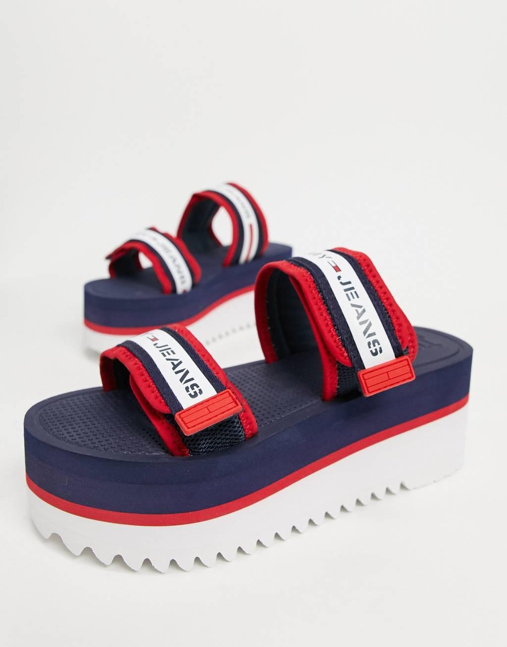 Tommy Hilfiger chunky tape sandals in navy Product Image