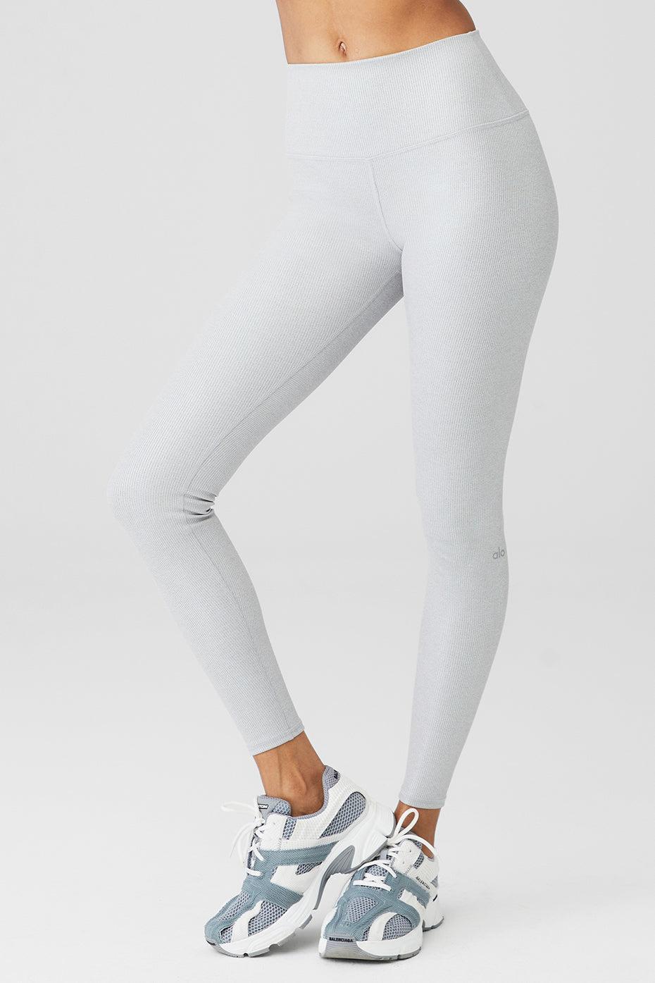 Alosoft Ribbed High-Waist Shimmer Legging - Light Grey Iridescent Product Image