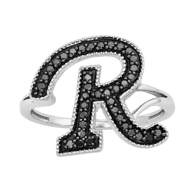 Jewelexcess Sterling Silver 1/4-ct. T.W. Black Diamond Initial Ring, Womens Product Image