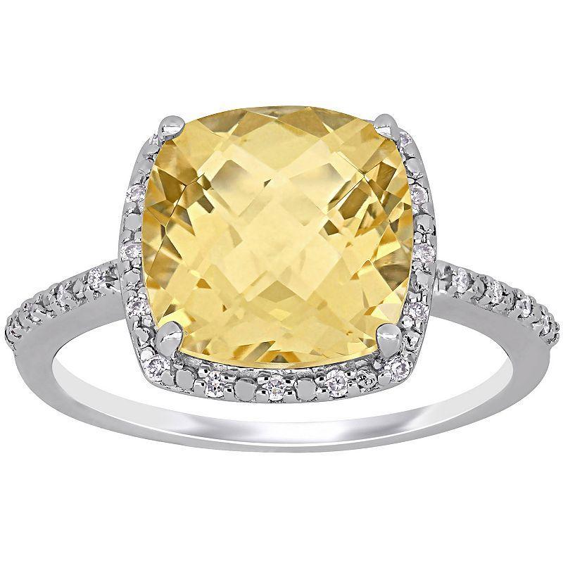 Stella Grace Sterling Silver Citrine & 1/10 Carat T.W. Diamond Halo Ring, Womens Yellow Product Image