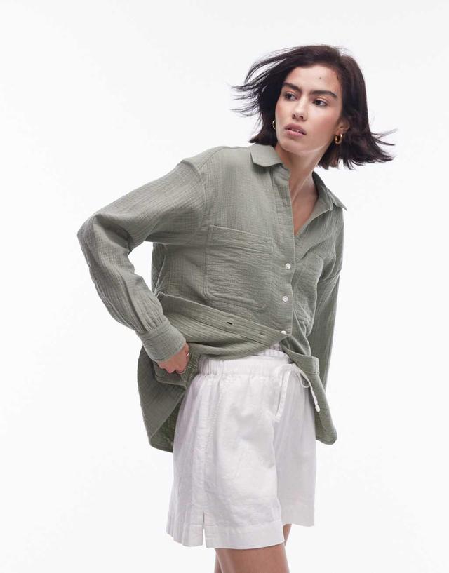 Topshop cotton casual shirt in khaki  Product Image