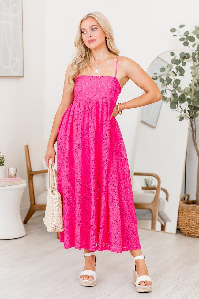 Laced In Love Pink Midi Dress Product Image