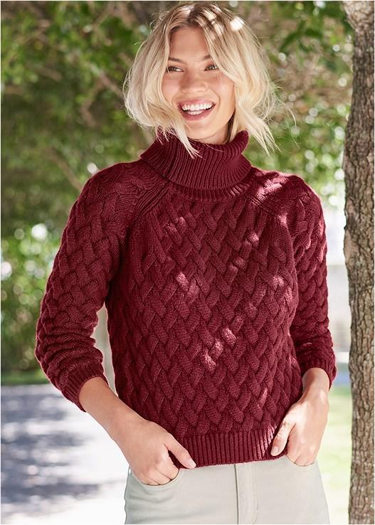 Cable Knit Turtleneck Sweater Product Image