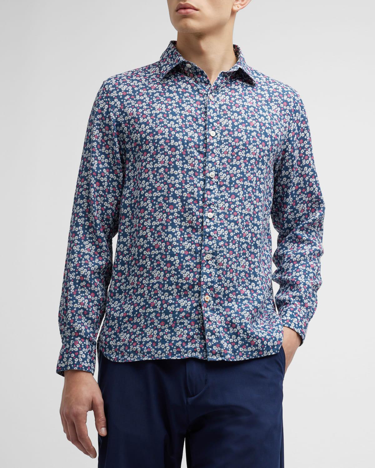 Mens Amalfi Floral Linen Long-Sleeve Shirt Product Image