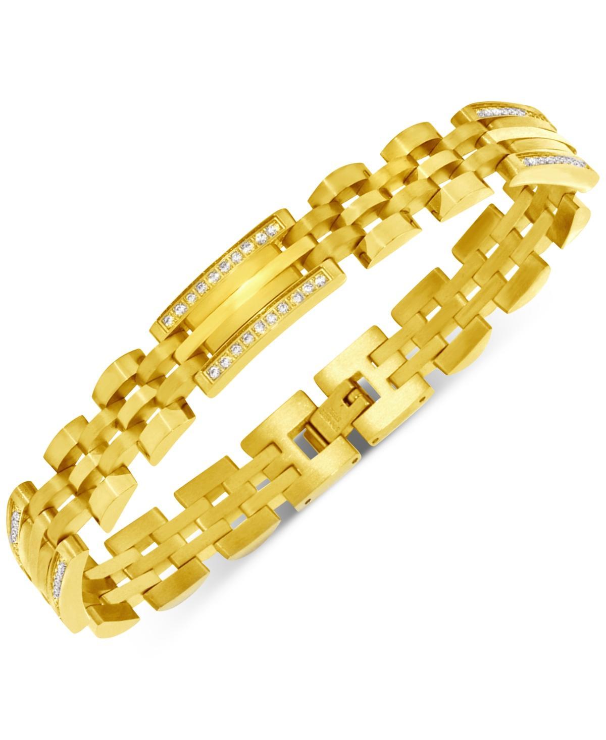 Mens Diamond Two-Tone Link Bracelet (1/2 ct. t.w.) in Stainless Steel and Yellow Ion-Plate Product Image