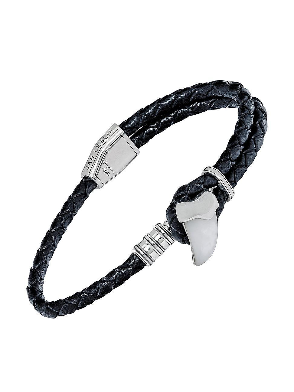 Mens Sterling Silver & Braided Leather Bracelet Product Image