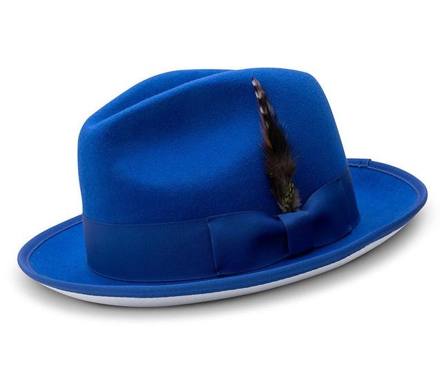 2 ¼" Brim Wool Felt Dress Hat Royal Blue with White Bottom Product Image