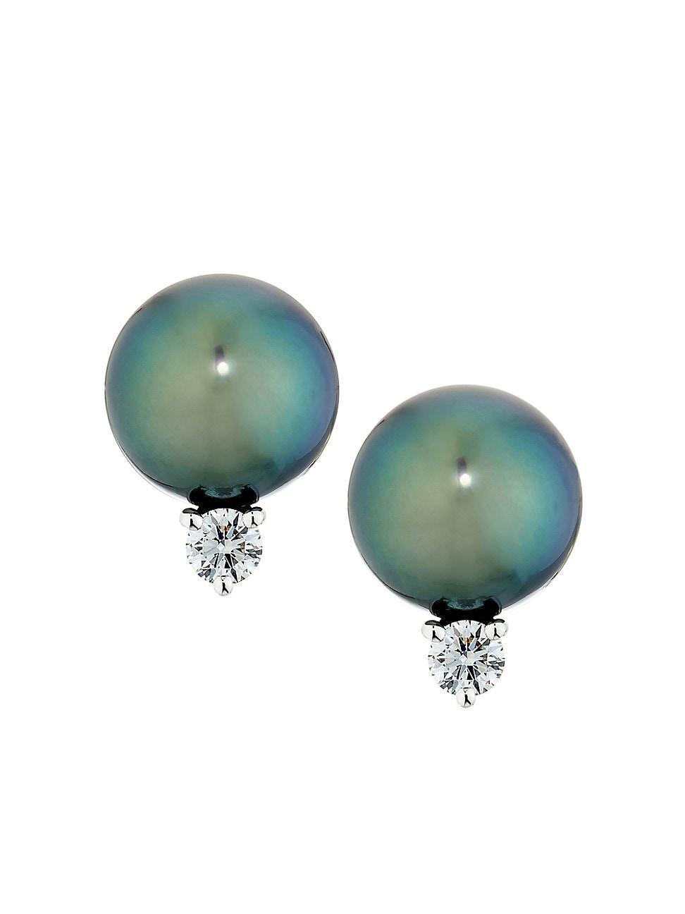 Mikimoto Black South Sea Pearl & Diamond Stud Earrings Product Image