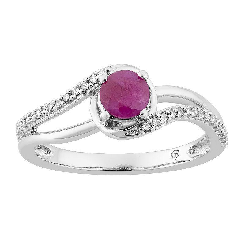 10k White Gold Ruby & 1/8 Carat T.W. Diamond Swirl Ring, Womens Red Product Image