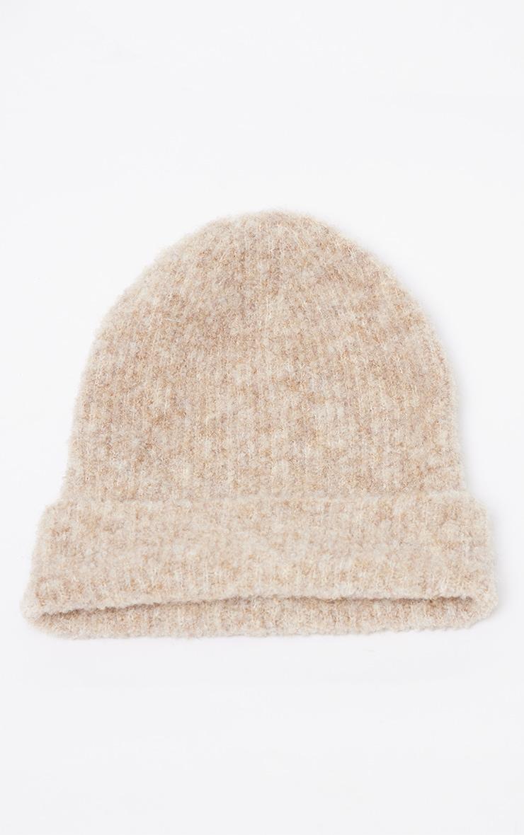 Beige Soft Ribbed Knit Beanie Product Image