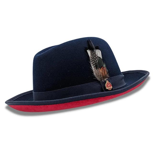 Navy 2 ¾" Brim Red Bottom Wool Felt Dress Hat Product Image