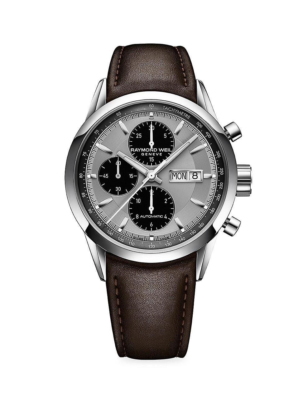 Raymond Weil Mens Swiss Automatic Chronograph Brown Leather Strap Watch 42mm Product Image