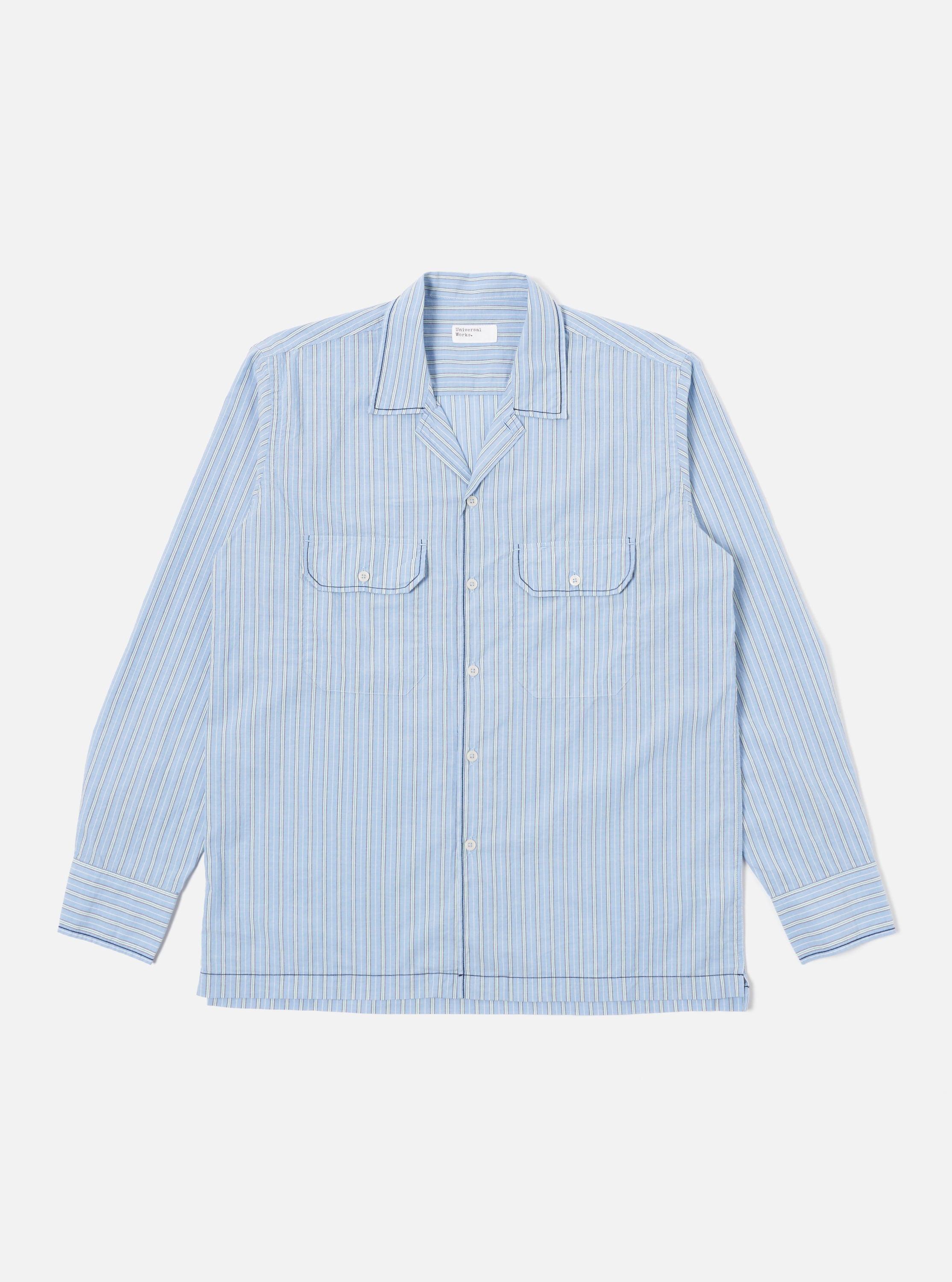 Universal Works Embroidered L/S Utility Shirt in Blue Chelsea Cotton Stripe Product Image